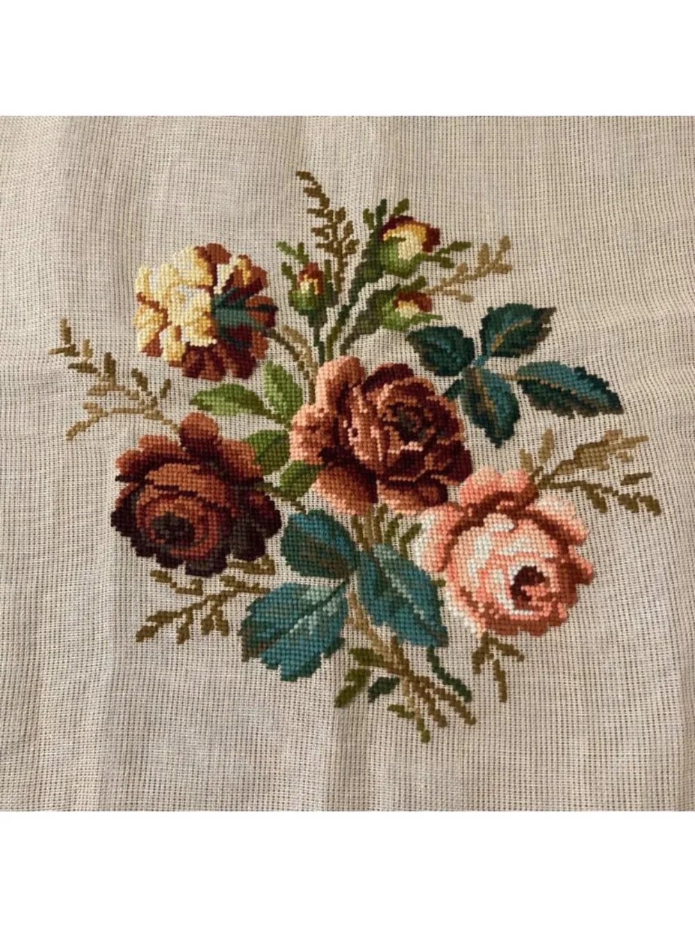 Vintage Madeira Needlepoint Tapestry Canvas Floral Bouquet Preworked 27x27